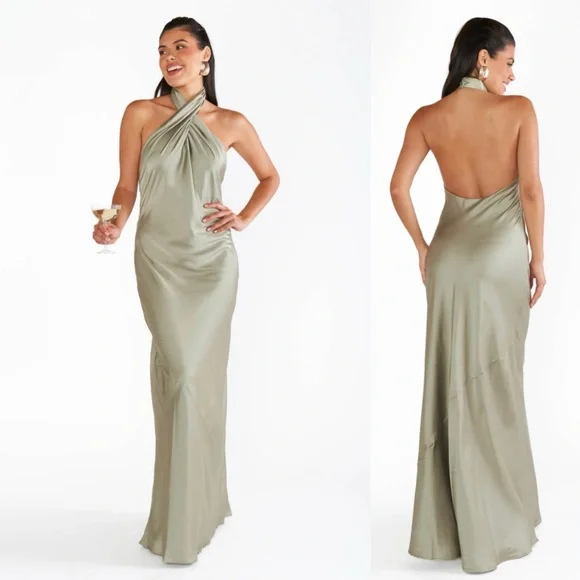 halter neck criss cross dress Poly USA 8554W - Crisscross Halter Neck Formal Dress XS / Burgundy main image 0
